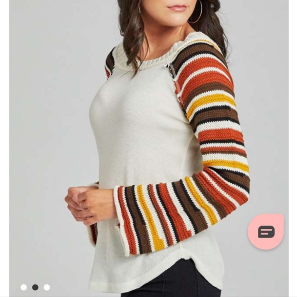 NWT Altar'd State Samantha Top Waffle Knit Ivory Blue Grey Bell Sleeves - Size M - Picture 11 of 15